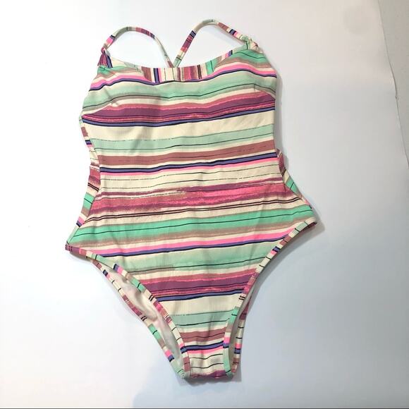 JESSICA SIMPSON RIBBED STRIPED ONE-PIECE SWIMSUIT - Picture 3 of 7